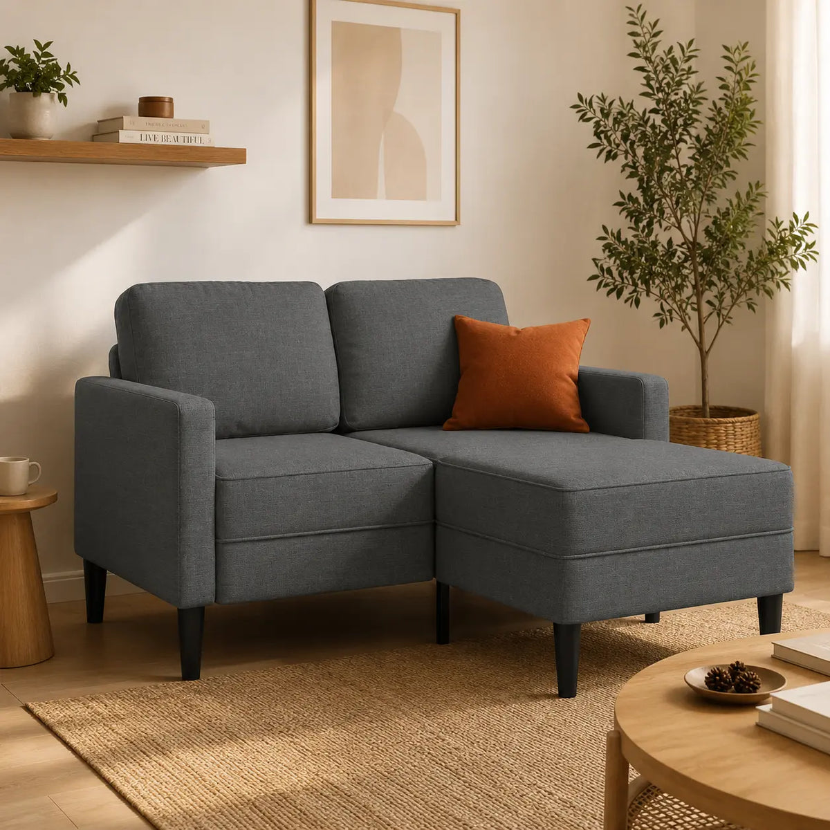Halland — Canapé 2 places avec méridienne en L 125 cm en Tissu