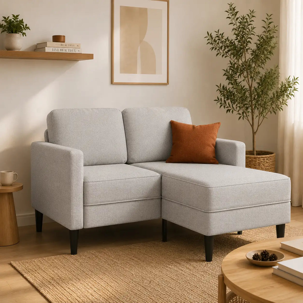 Halland — Canapé 2 places avec méridienne en L 125 cm en Tissu