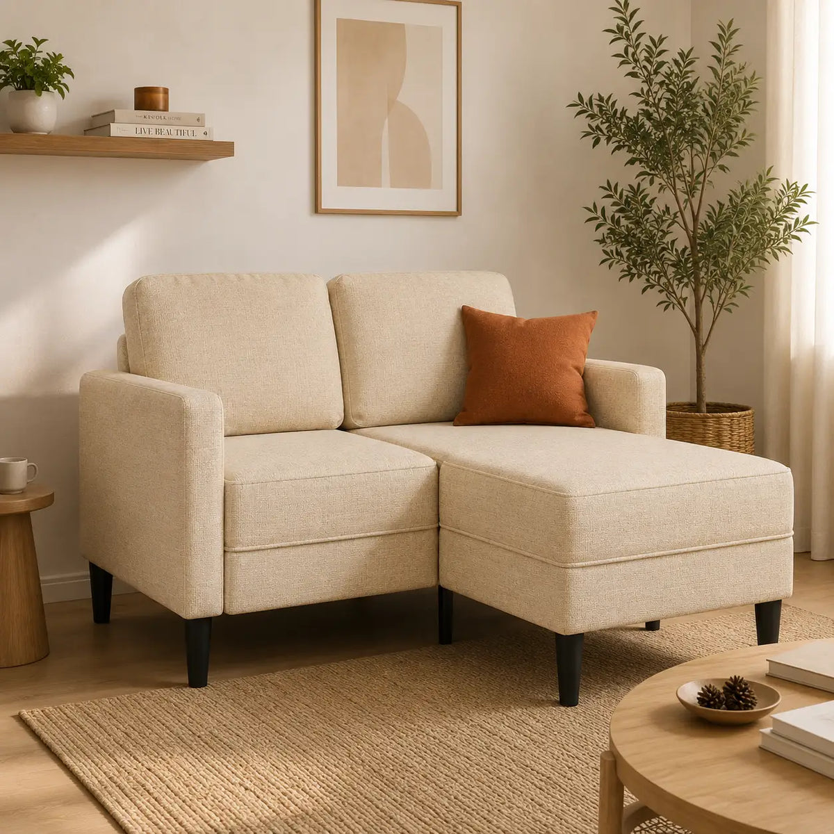 Halland — Canapé 2 places avec méridienne en L 125 cm en Tissu
