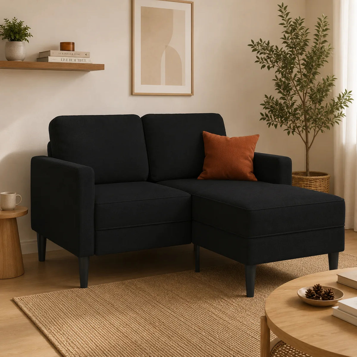 Halland — Canapé 2 places avec méridienne en L 125 cm en Tissu