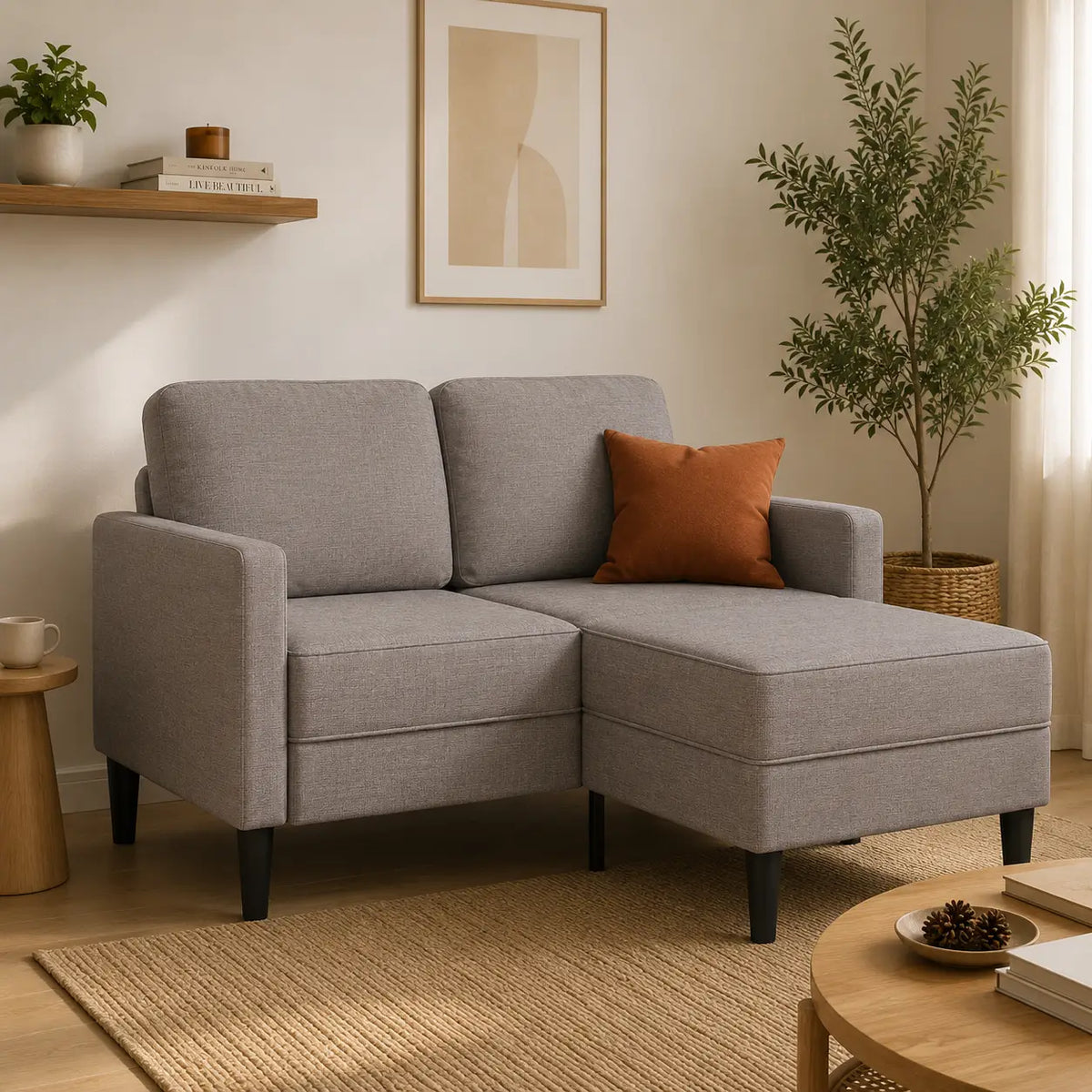 Halland — Canapé 2 places avec méridienne en L 125 cm en Tissu