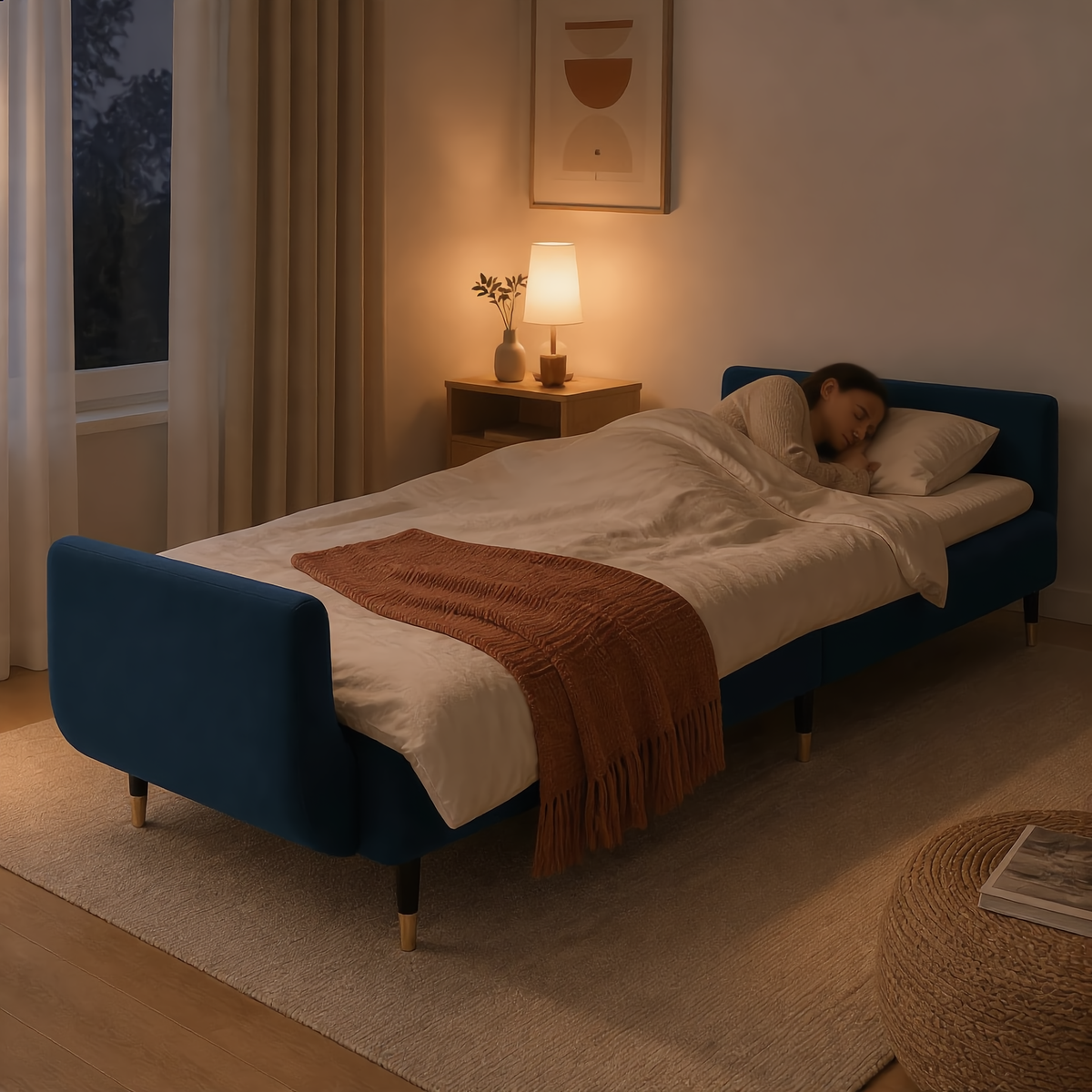 Nuit invitée — canapé-lit 2 places déplié, couchage confortable