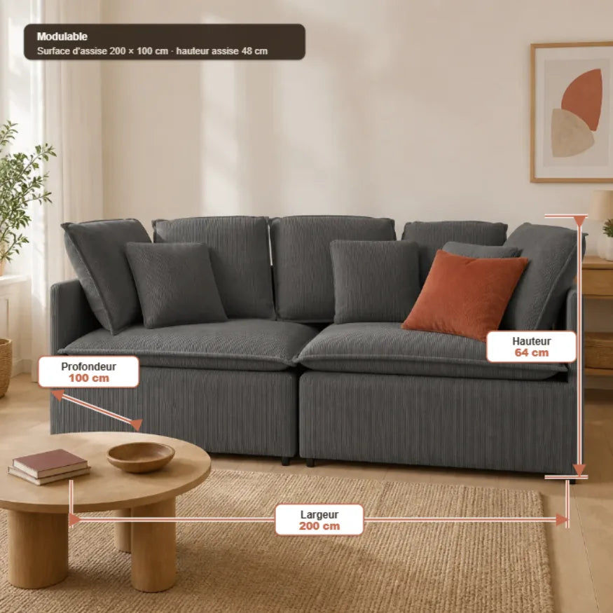 Rille — Canapé modulable velours côtelé