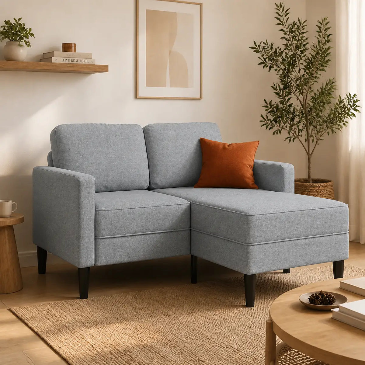 Halland — Canapé 2 places avec méridienne en L 125 cm en Tissu
