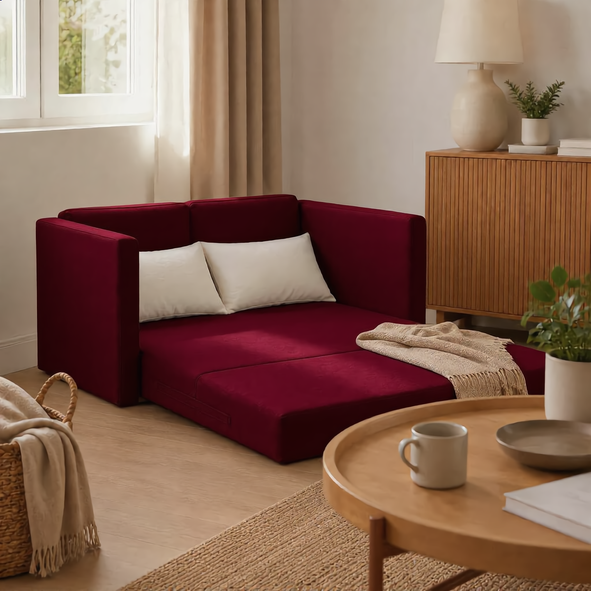 Nätt canapé-lit tissu déplié - Rouge bordeaux