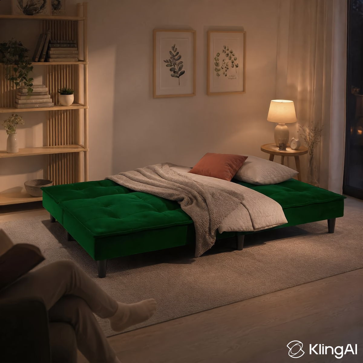 Kväll canapé-lit velours déplié - Vert foncé