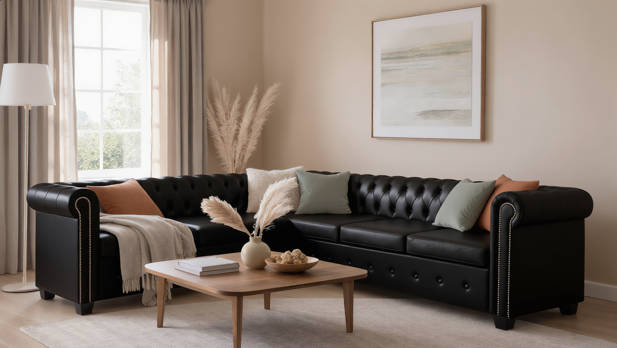 Sigür — Canapé d'angle Chesterfield cuir synthétique 6 sièges
