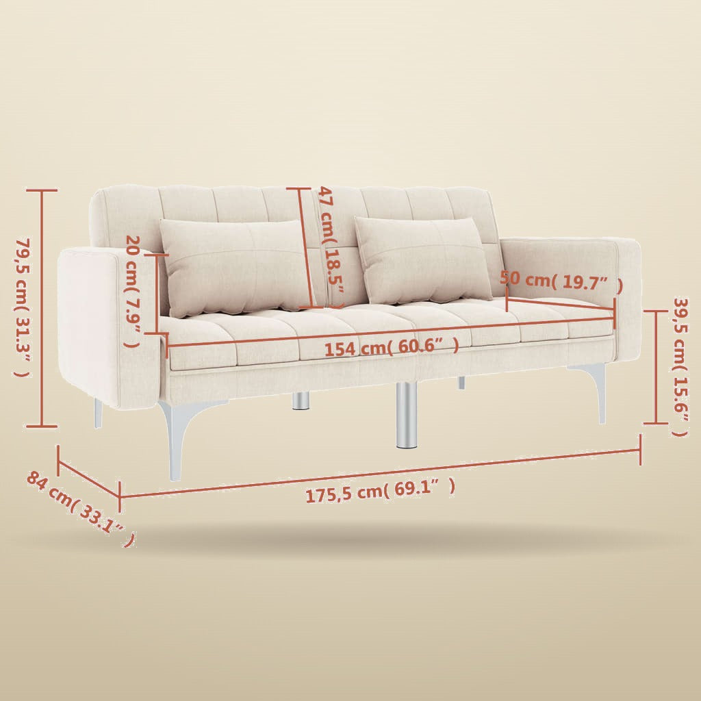 Dimensions du canapé-lit convertible crème — position canapé