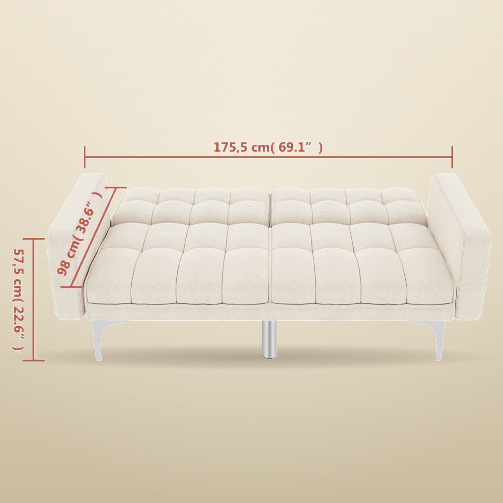 Dimensions du canapé-lit convertible crème — position lit
