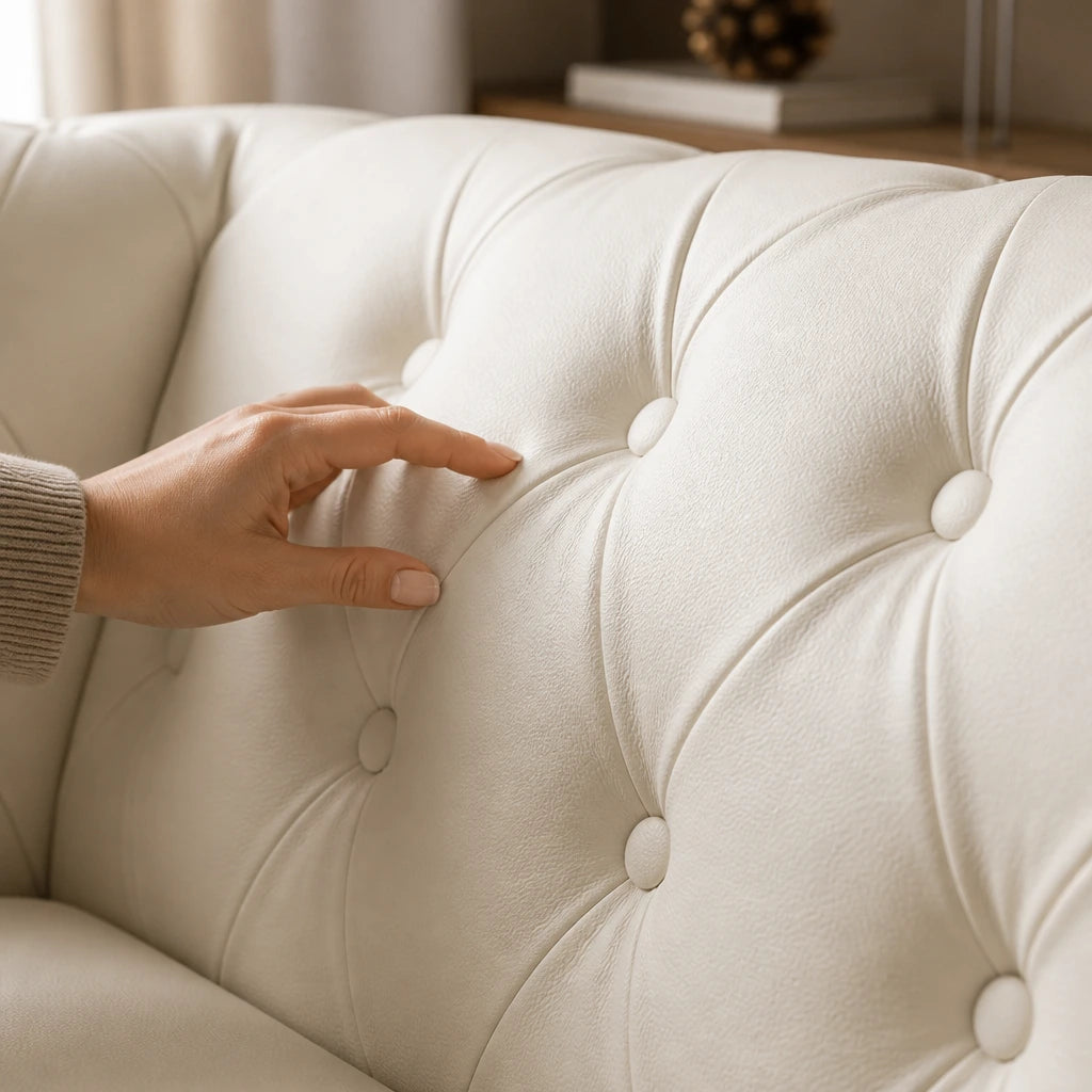 Jarl — Canapé d'angle Chesterfield cuir synthétique 5 sièges