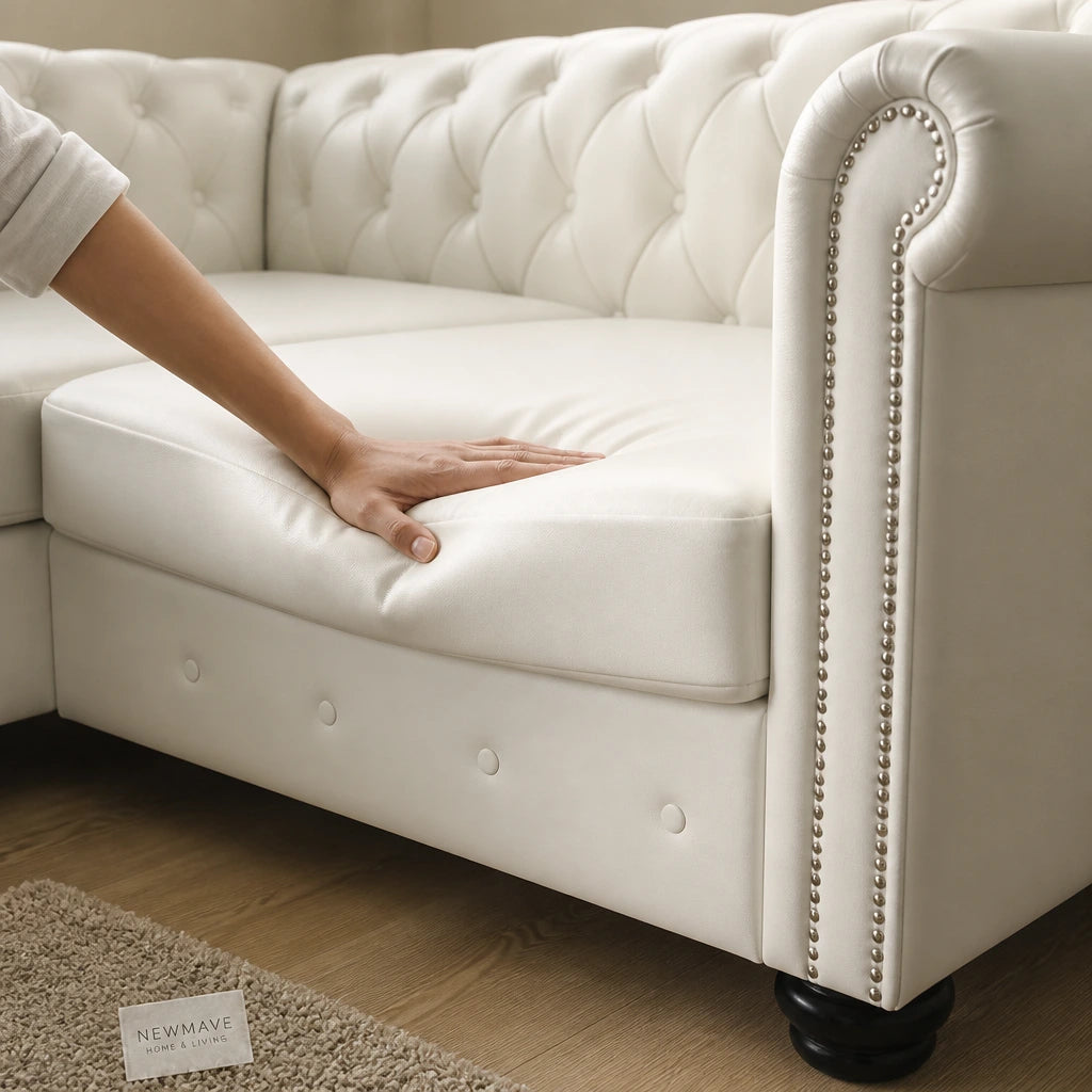 Sigür — Canapé d'angle Chesterfield cuir synthétique 6 sièges