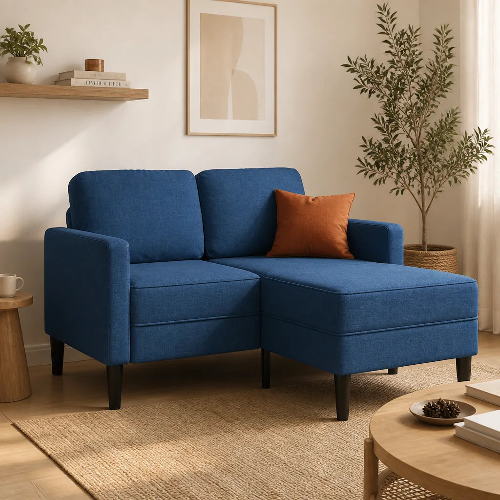 Halland — Canapé 2 places avec méridienne en L 125 cm en Tissu